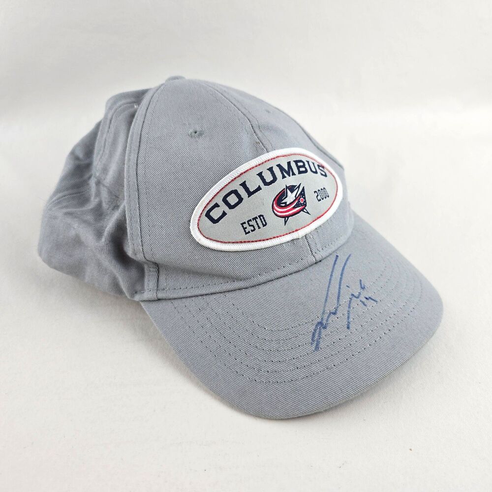 Columbus Blue Jackets Hat Mens Gray Adjustable Autographed Hockey Gus Nyquist